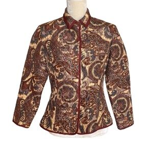 Silkland Paisley Quilted 100%Pure Silk Jacket Coat Women’s Size PS Petite